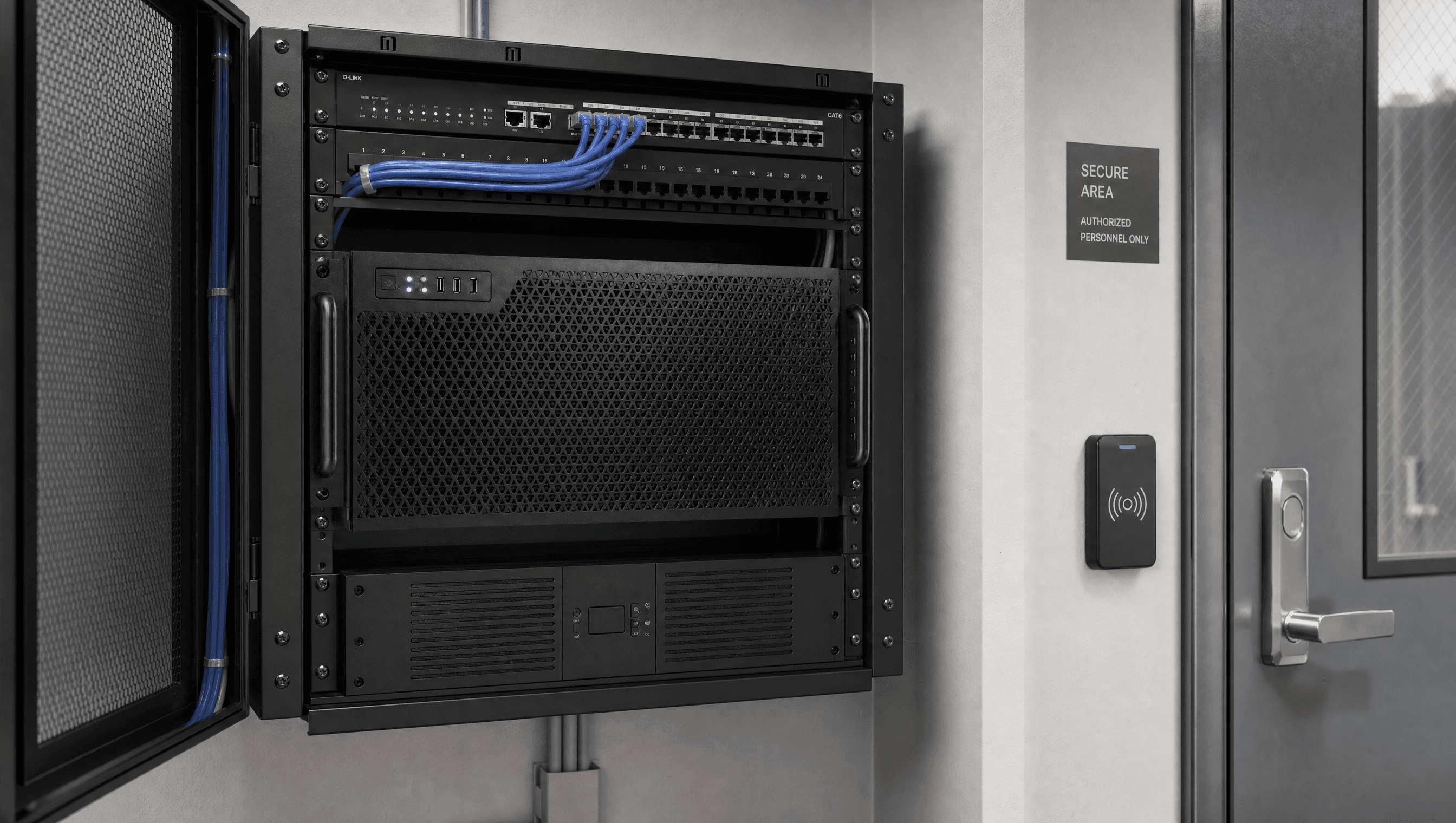 The Enclos rackmount appliance in a secured network closet