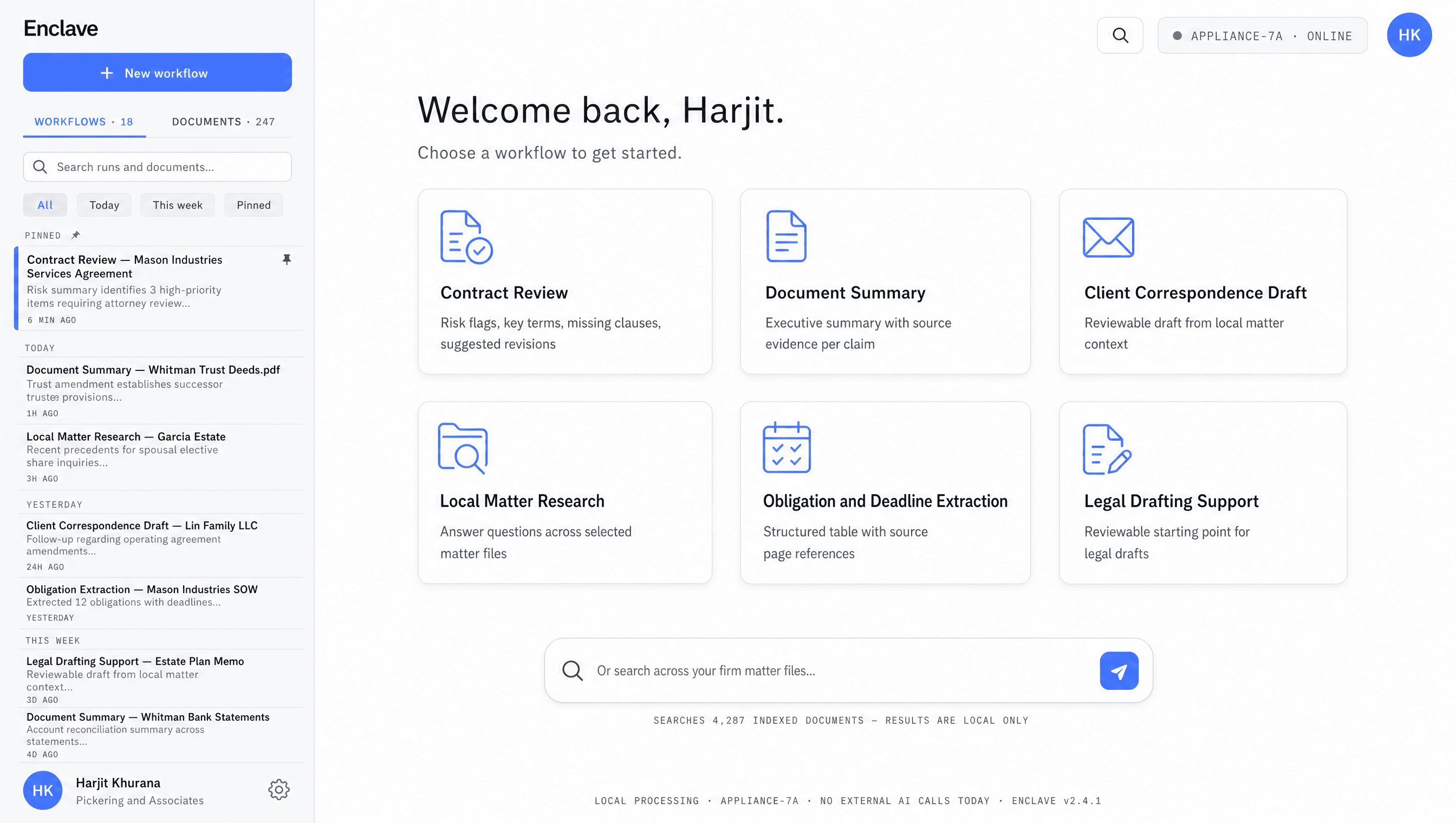 The Enclos private browser workspace showing the workflow launcher